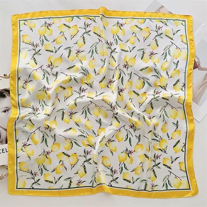 70cm carré citron imprimé jaune carré foulard en soie décontracté élégant mince respirant cou femmes