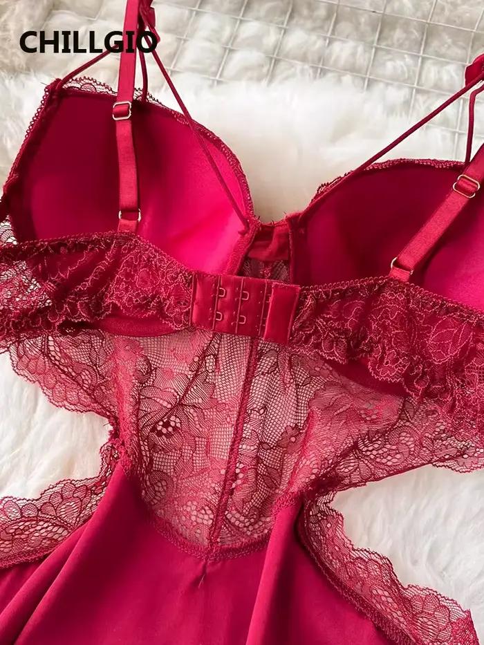 CHILLGIO femmes Sexy dentelle florale Spaghetti sangle robe d'été mode dos nu une ligne été Transpar