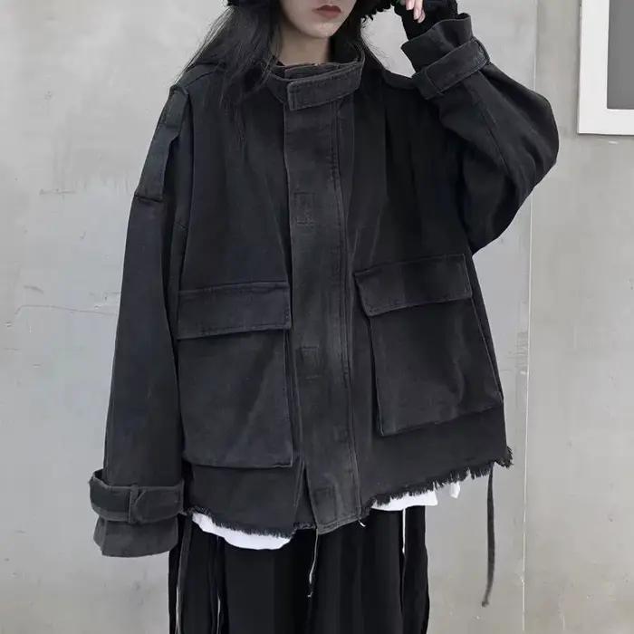 Gidyq-Veste en jean à pampilles pour femmes, mode coréenne, grande poche, adt, denim, combiné, tout
