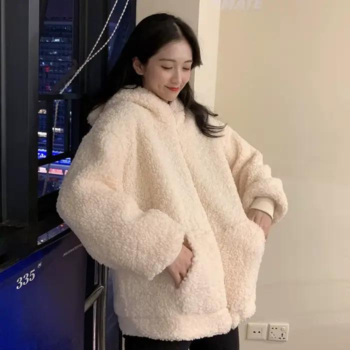 Sweat à capuche zippé en fausse fourrure pour femme, sweats à capuche doux avec oreilles d'ours en p