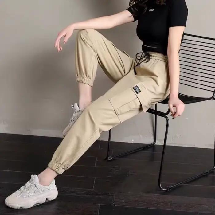 Pantalon femme Style fin nouveau solide poches décontractées pantalon à jambes larges cordon mode da