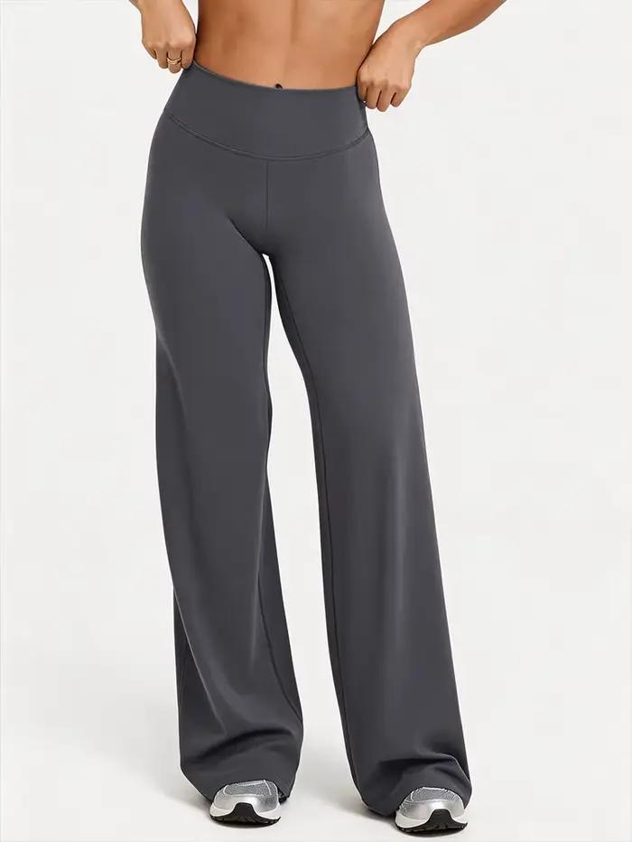 Pantalon de yoga taille mi-haute à jambe droite, pantalon large doux, sensation seconde peau, leggin