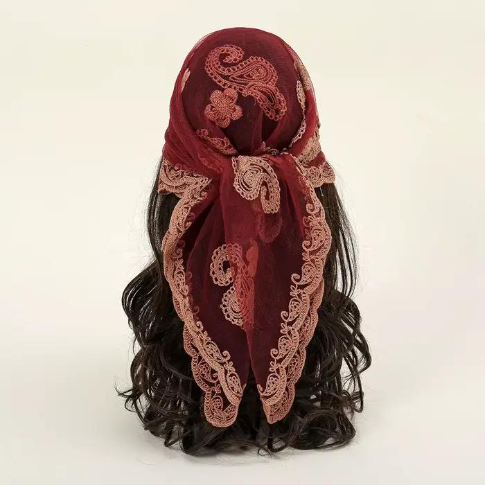 Foulard carré Bandana brodé en dentelle Paisley pour femmes, élégant, respirant, en soie, protection