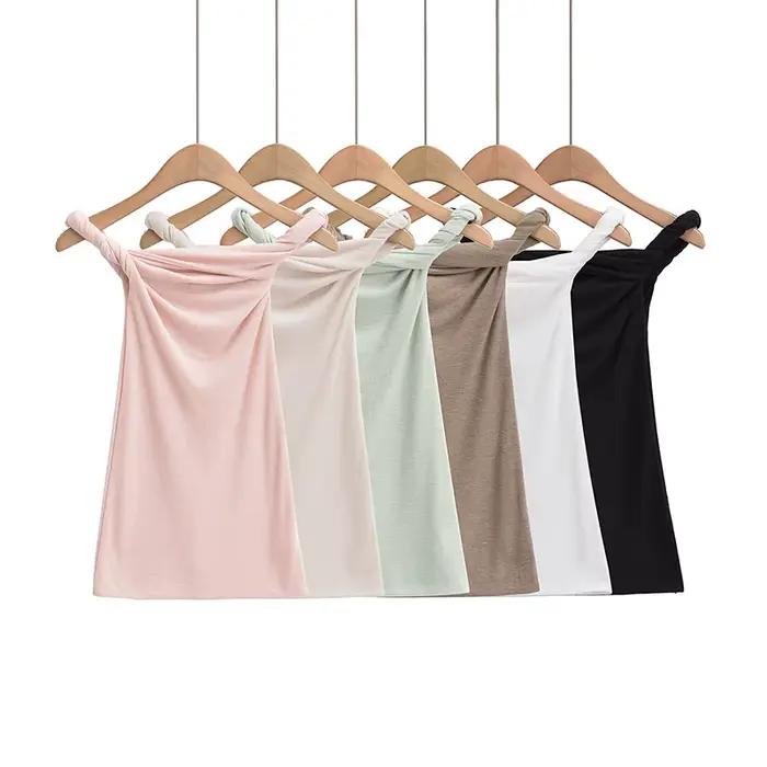 T-shirt à manches courtes et épaules dénudées pour femme, haut froncé, col slash, blanc, rose, kawai