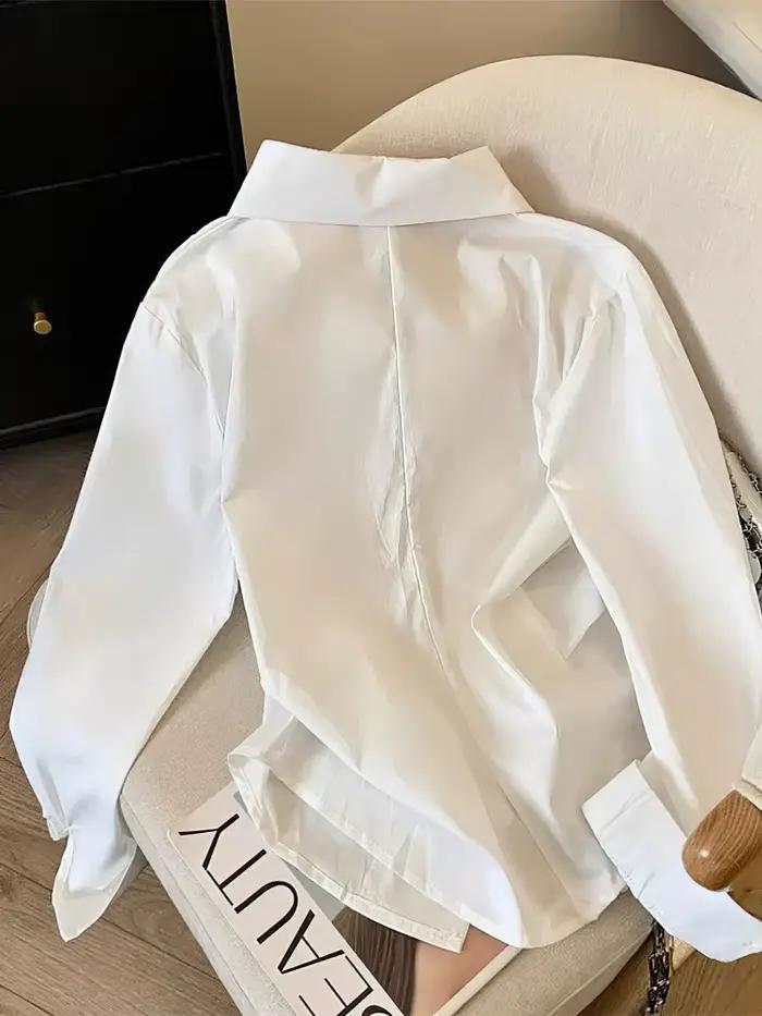 Polo à manches longues irrégulières pour femmes, tunique blanche élégante, haut basique, chemisier,