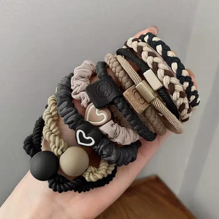 Lot de 10 élastiques à cheveux en cuir pour femme, pour queue de cheval haute, accessoires capillair