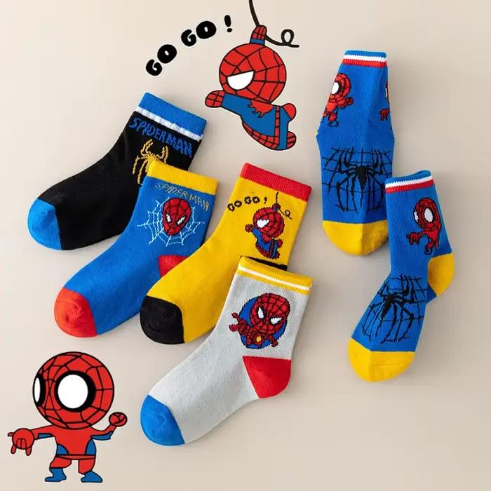 5 paires de chaussettes Spiderman pour enfants, chaussettes douces Kawaii, chaussettes Anime pour en