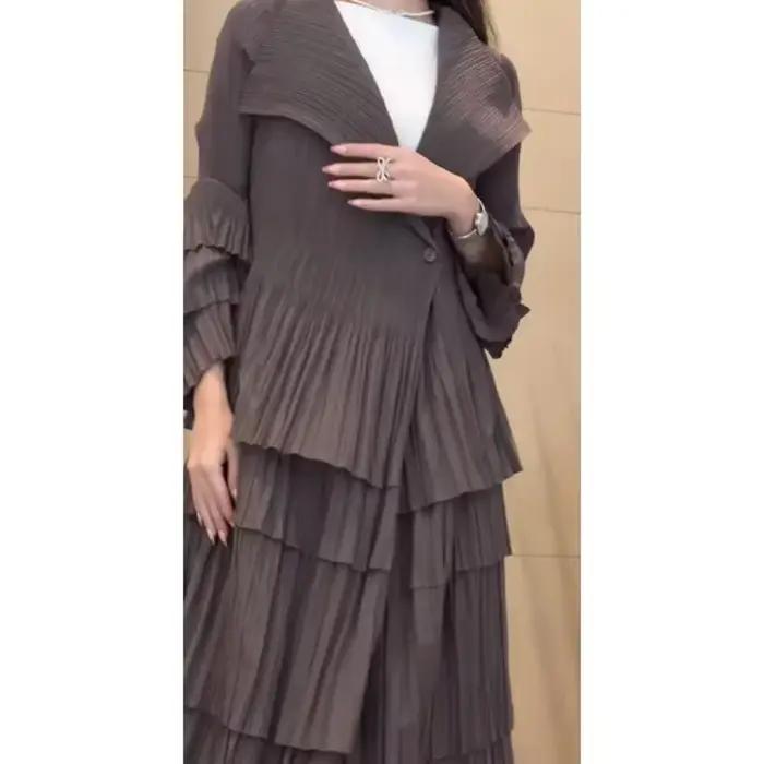 YUDX-Manteau à volants plissés épissés pour femmes, revers, manches évasées complètes, bouton unique