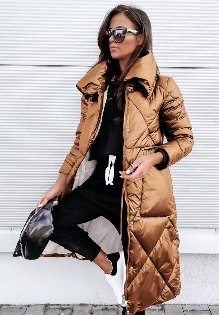 Parkas brillants vêtements d'extérieur femmes à manches longues revers Long hiver garder au chaud Pa
