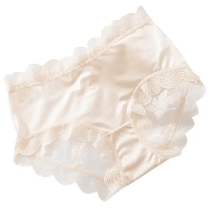 Culottes en dentelle florale transparente pour femmes, lingerie tendance, culottes en soie glacée à