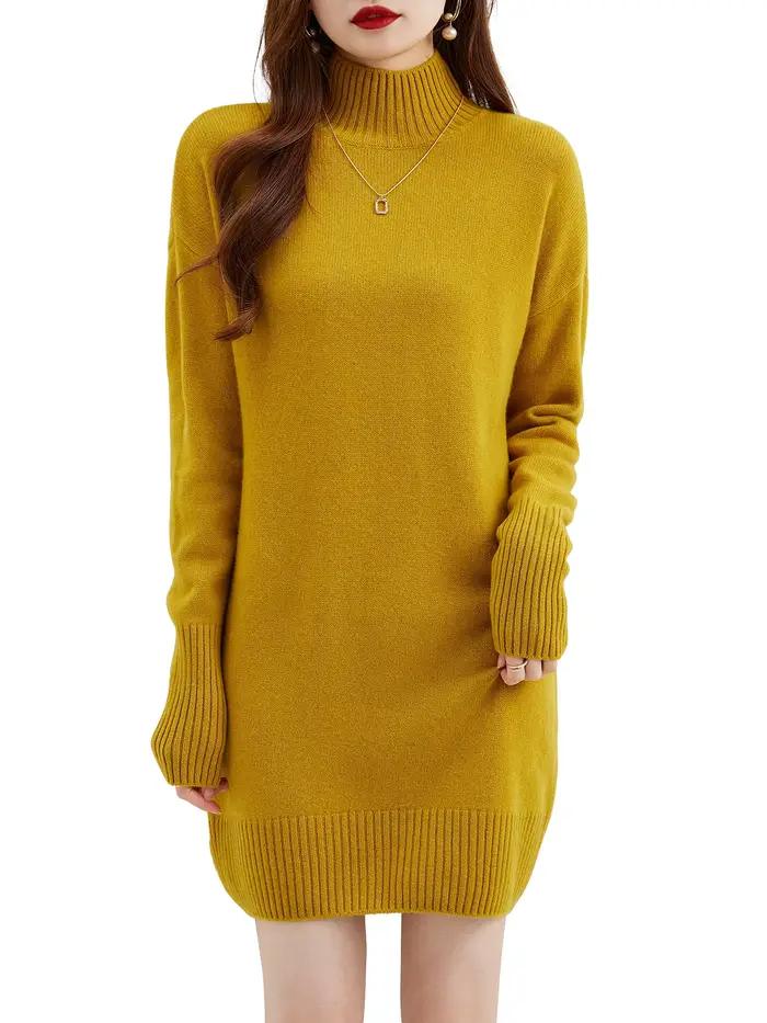Pull à col roulé femmes pulls 100% laine mérinos longue robe pull automne hiver chaud à manches long