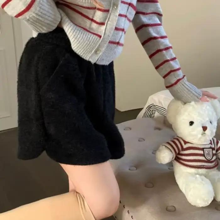 Short moelleux pour femme, coupe trapèze, taille haute, jambes larges, style décontracté, sexy, coul