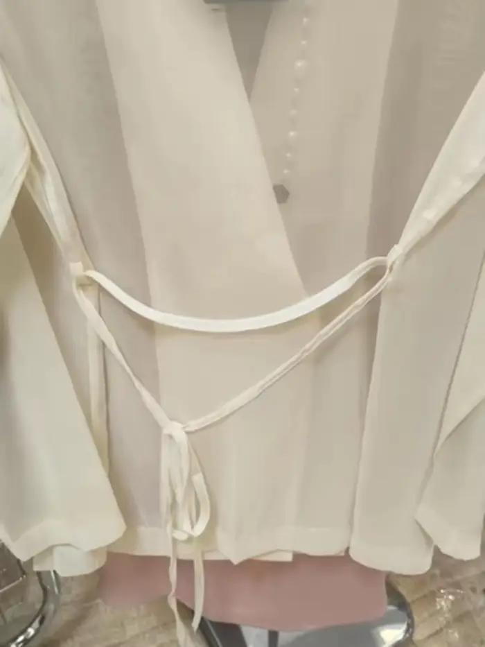 Blazers de bureau à lacets pour femmes, crème solaire, tempérament chic défini, doux, pur, cranté, m
