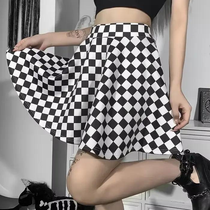 Jupe Sexy taille haute en été, gothique, Y2k, Harajuku, fille foncée, contraste, couture à carreaux