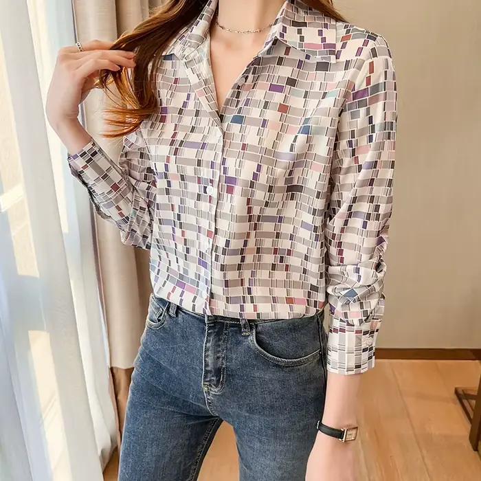 Mode dames chemises nouveau élégant femmes Blouses à manches longues boutonné hauts blusa mujer