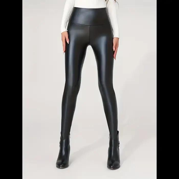 Pantalon taille haute en similicuir, décontracté, pour le yoga, très élastique, toutes saisons, long