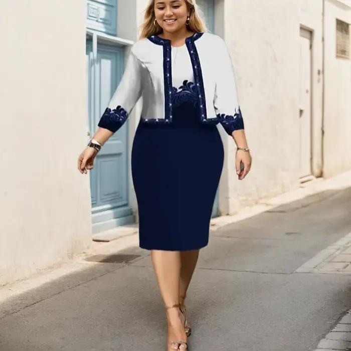 Ensemble de robe à manches 3/4 pour femmes, tenue de bureau mince et en Y, vêtements College imbibés