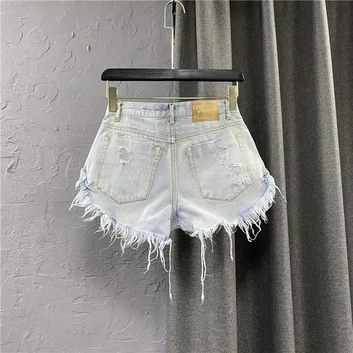 Short en jean sexy taille basse 2026 Nouvelle collection été – Jean déchiré à jambe large pour femme
