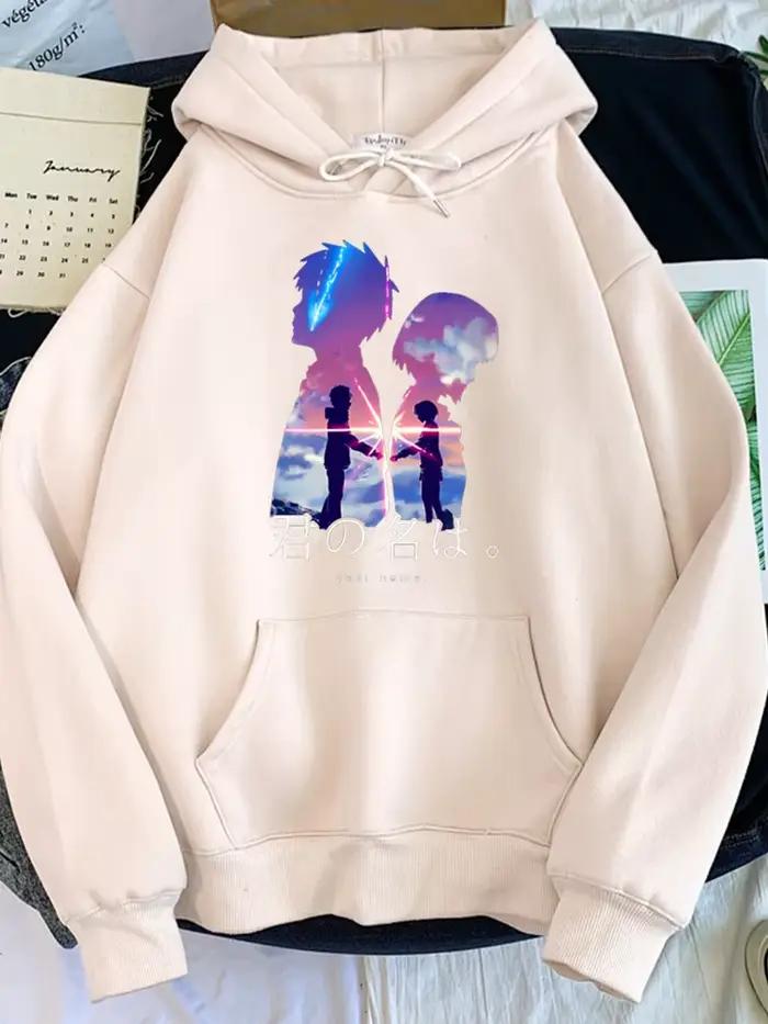 Sweat à capuche à col rond pour femme, vêtement surdimensionné, ample, mignon, avec films d'anime ja