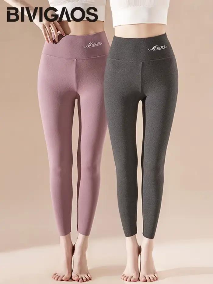 BIVIIncome OS-Leggings auto-chauffants taille haute brodés pour femmes, Caleçons longs thermiques, L