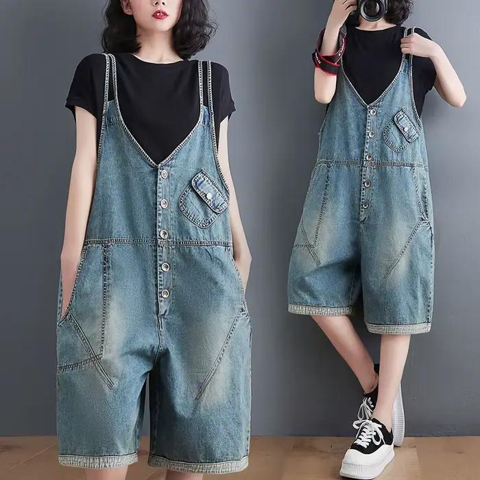 Salopette en jean d'été ample grande taille pour femmes, combinaisons surdimensionnées décontractées