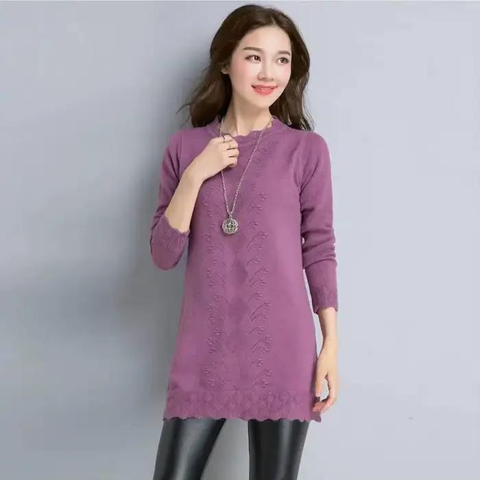 Pull long en tricot à manches longues pour femmes, pulls pour femmes, pull d'hiver, vêtements d'auto