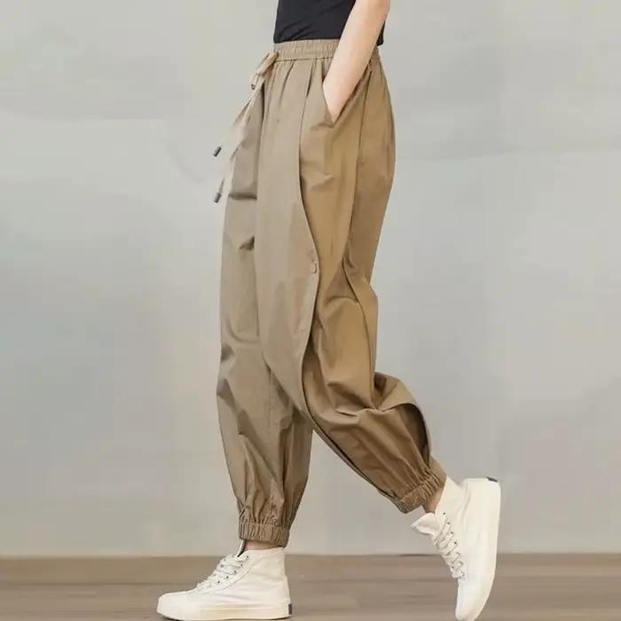 Pantalon décontracté grande taille pour femme, vêtements de travail taille haute, pantalon de sport