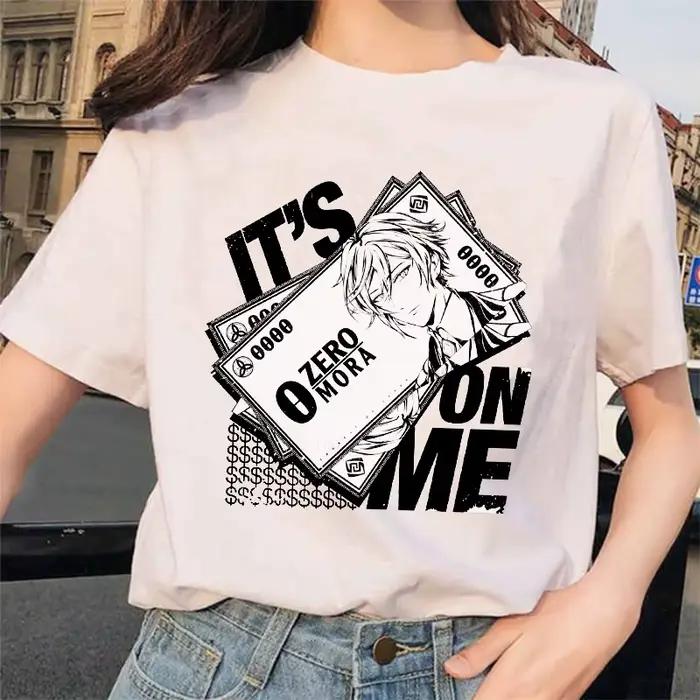 Genshin – t-shirt à imprimé de dessin animé pour femme, 100% coton, manches courtes, col rond, Haraj