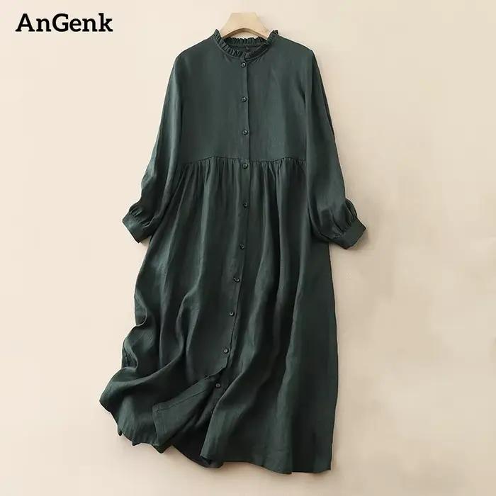 Robes longues vintage en coton pour femmes, style coréen décontracté et élégant, pour le bureau, vêt