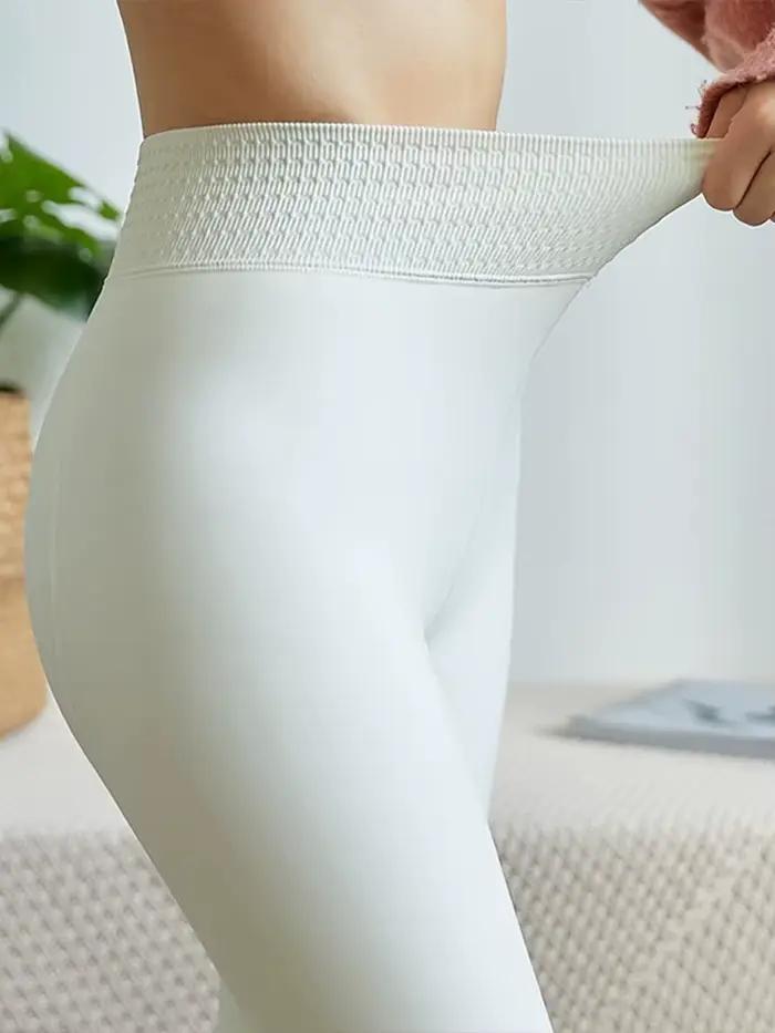 Femmes hiver Leggings blanc taille haute serré chaud Legging entraînement épais thermique collants S