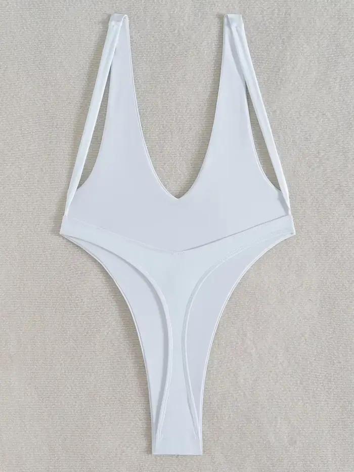Maillot de bain une pièce pour femme, décolleté en V profond, coupe haute, string, dos nu, monokini,