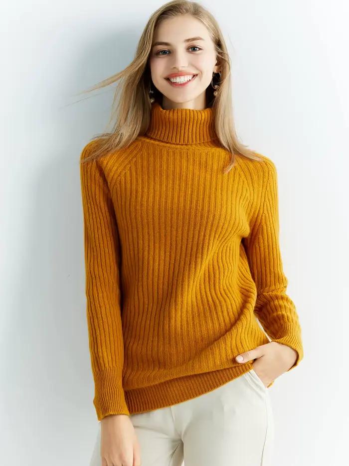 Pull en laine de cachemire pulls tricotés pour femmes 100% laine mérinos col roulé à manches longues