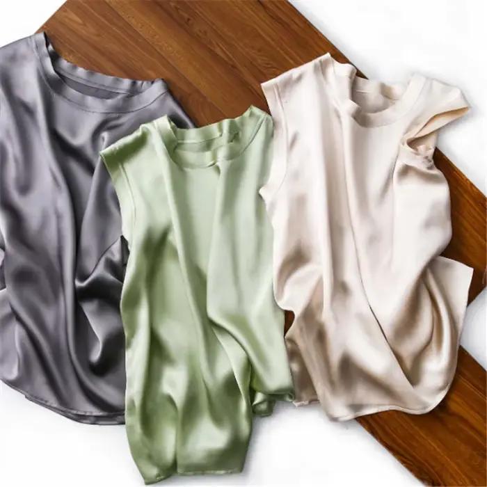 Été blusas élégantes chemise coréenne femmes mode Satin réservoir été bureau dame glace soie hauts