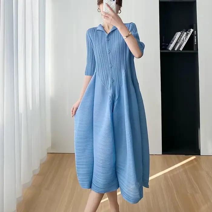 Miyake robe plissée femmes 2023 élégant mince été nouveau décontracté mi-longue robes femmes vêtemen