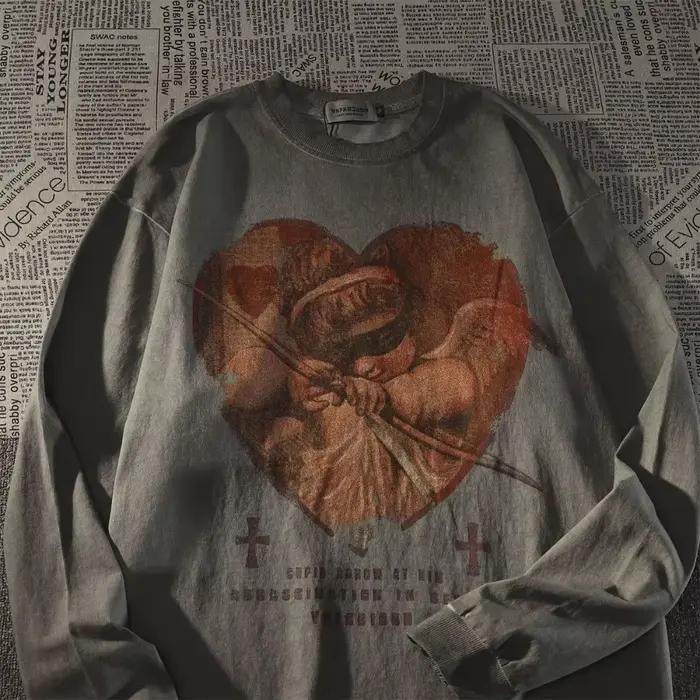 Sweat-shirt Y2K Retro Europe Love Angel Print, Hip Hop Cool Streetwear, Pull Respzed, Dark Goth, Y-H