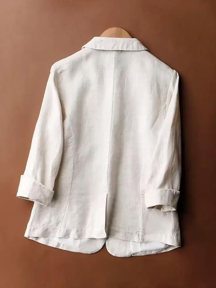 Blazer à simple boutonnage pour femme, veste d'été en coton et lin, blanc uni, bouton décontracté, m