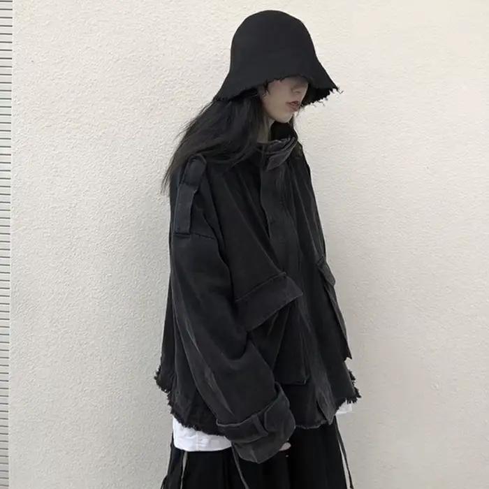 Gidyq-Veste en jean à pampilles pour femmes, mode coréenne, grande poche, adt, denim, combiné, tout