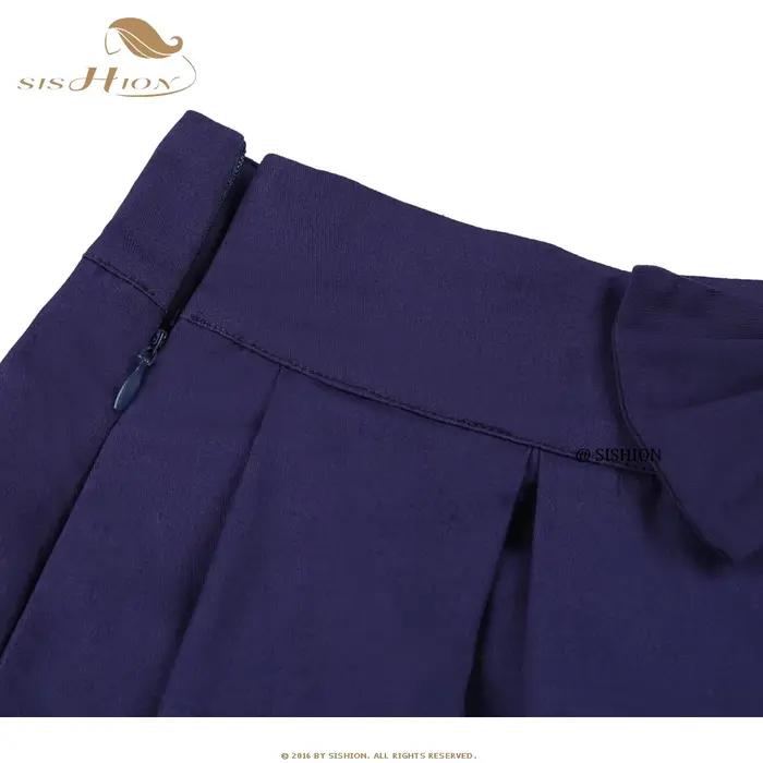 SISHION-Jupe plissée en coton avec nœud papillon pour femme, jupe patineuse, taille haute, rétro, vi