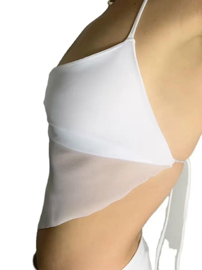 Fleur impression col en v à lacets ventre culture hauts été femmes décontracté sauvage maison vêteme