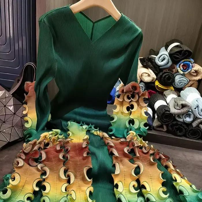ANLAN mode col en v robe pliée pour les femmes 2025 nouveau Design de haute qualité coloré lisière f