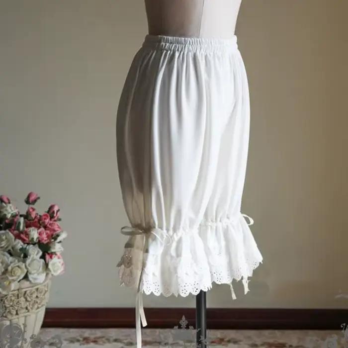 Pantalon bouffant Vintage en dentelle pour femmes, à volants, avec nœud lanterne, couleur unie, sous