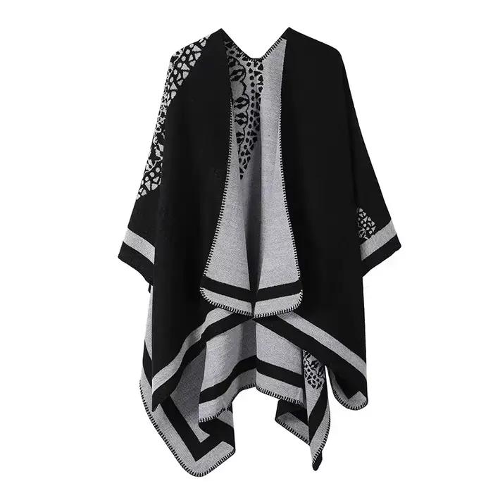 Châle double face pour femme, ponchos d'automne, mode rétro européenne et américaine, fourche fendue
