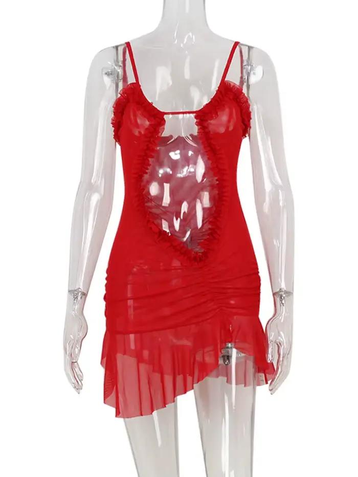 Ahagaga-Mini robe sexy et moulante pour femme, couleur unie, décolleté plongeant en V, plis, coupe c