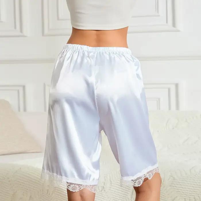 Femme solide vêtements de nuit été femmes confortable décontracté dentelle ourlet Satin shorts vêtem