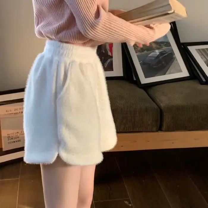Short moelleux pour femme, coupe trapèze, taille haute, jambes larges, style décontracté, sexy, coul