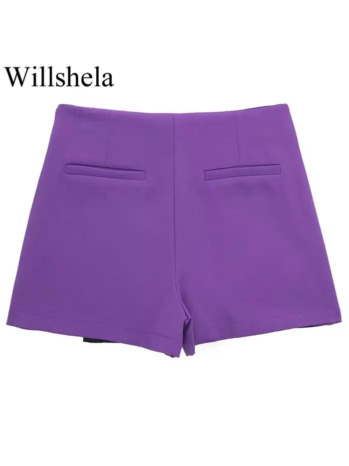 Willshela femmes mode solide asymétrique côté fermeture éclair jupes Shorts Vintage taille haute fem