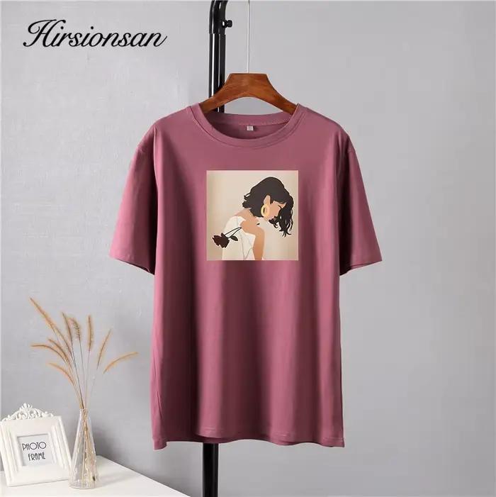 Hirsionsan – t-shirt imprimé peinture Harajuku pour femmes, surdimensionné, élégant, en coton, à man