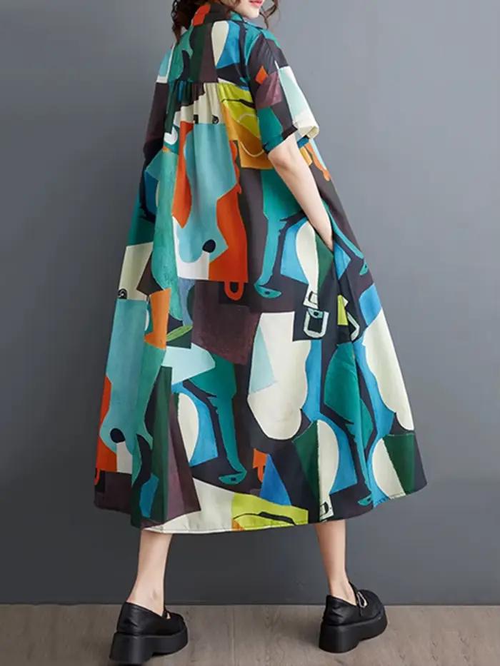 Nouvelles Robes Chemises Imprimées Vintage Été 2026 pour Femmes – Robe Midi Décontractée Ample à Man