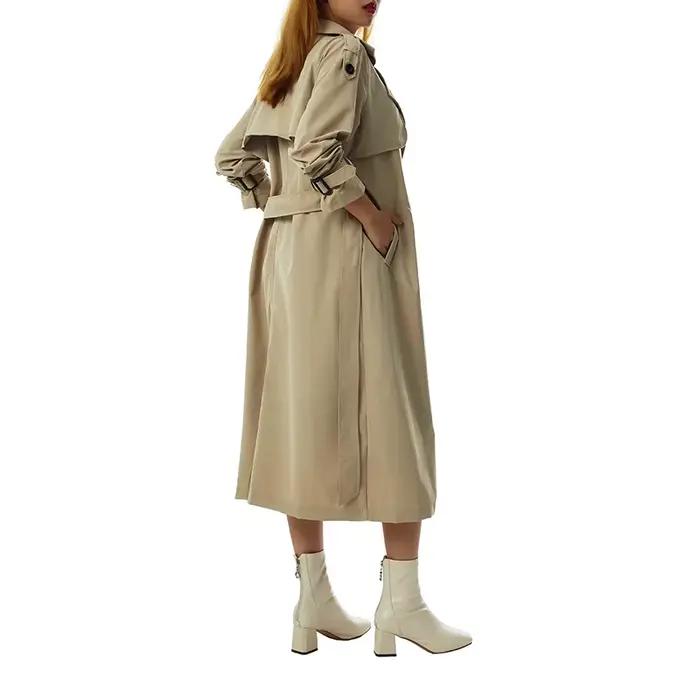 Trench-Coat Long à Double boutonnage pour femme, coupe-vent classique à revers, manches longues, par