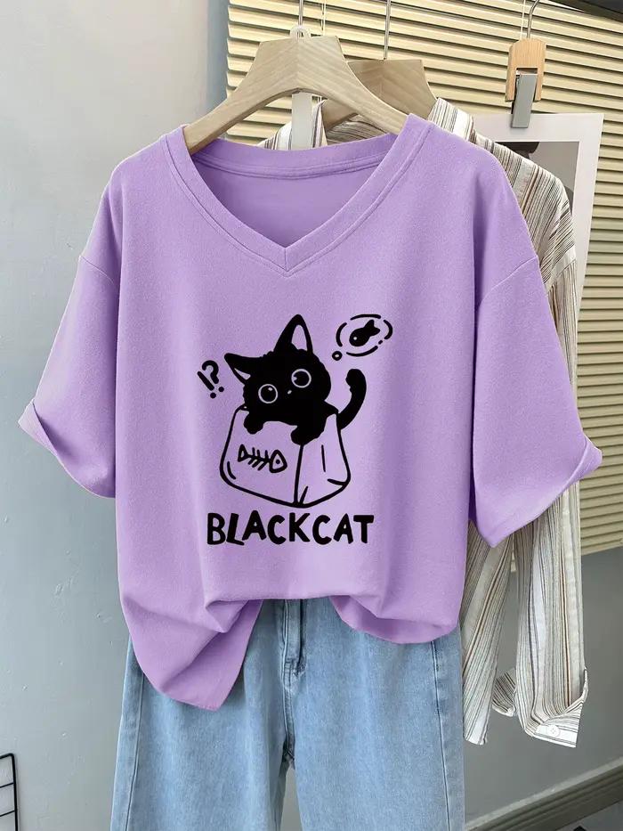 T-shirt manches courtes col rond femme, estival et en coton, avec chat, grande taille 6XL